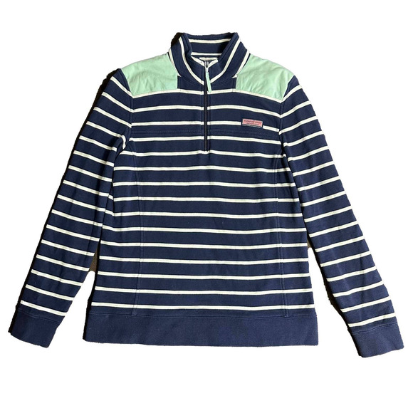VINEYARD VINES WOMENS BLUE STRIPED QUARTER ZIP SWEATER PULLOVER SZ M - Picture 1 of 5